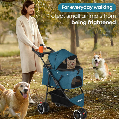 Pet Stroller,Dog Stroller for Small Medium Dogs Cats,3 Wheels,Foldable,with Breathable Mesh