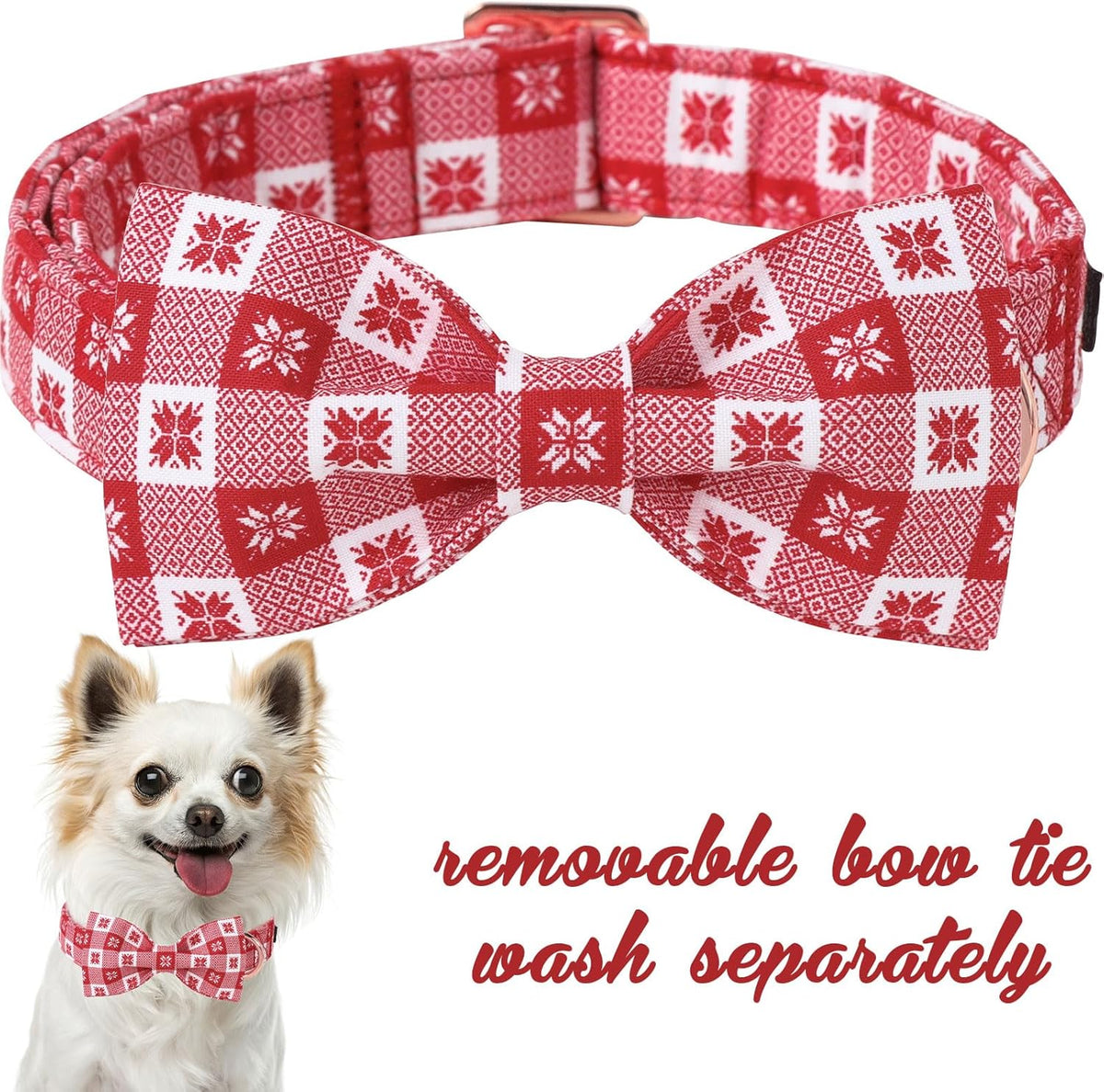 Unique Style Paws Christmas Day Dog Collar with Bow Christmas Red Papercut Cotton Puppy Collars for