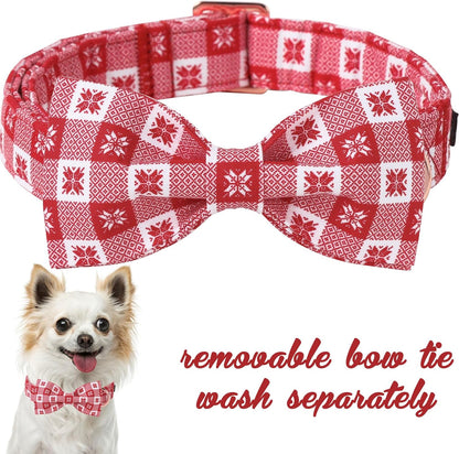Unique Style Paws Christmas Day Dog Collar with Bow Christmas Red Papercut Cotton Puppy Collars for