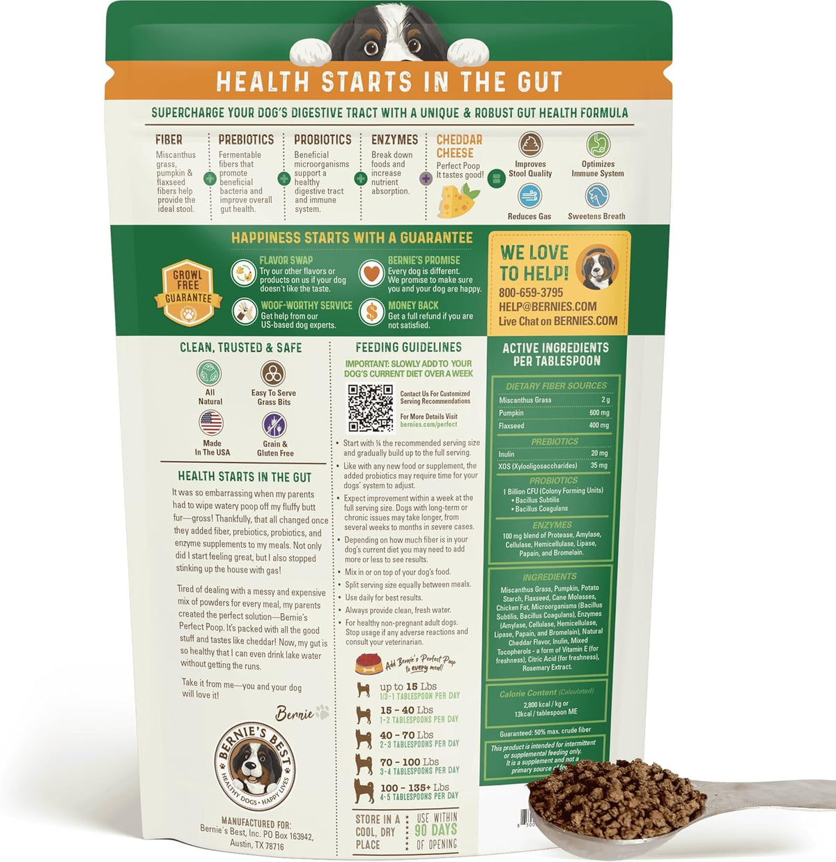 Perfect Poop Digestion & General Health Supplement for Dogs: Fiber, Prebiotics, Probiotics &