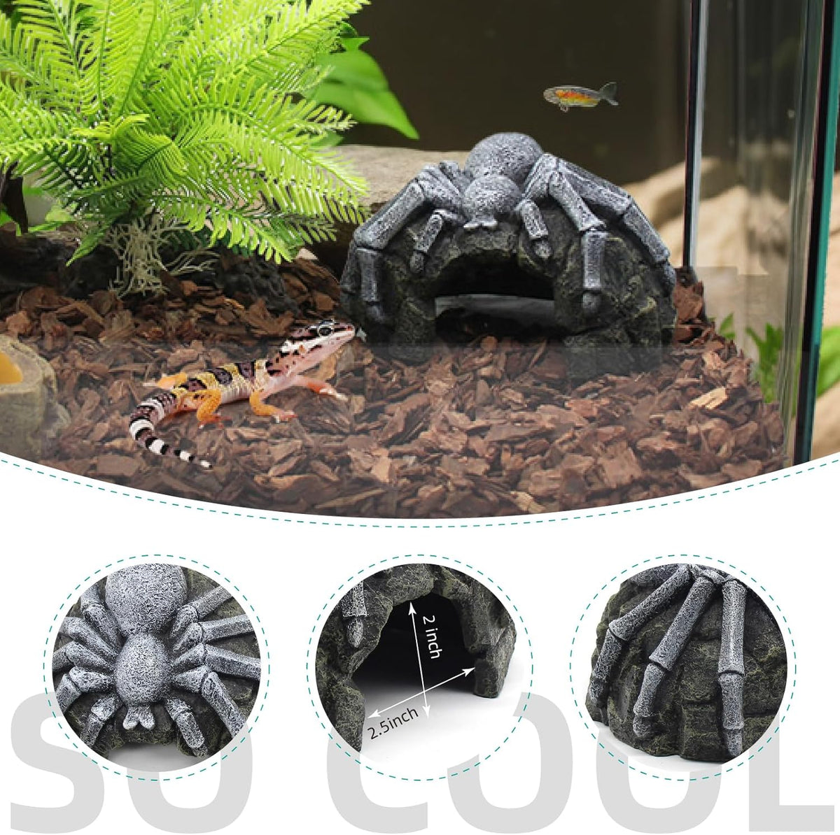 Reptile Rock Cave Hideouts Terrarium Habitat Decor Gecko Tank Accessories for Fish, Reptiles