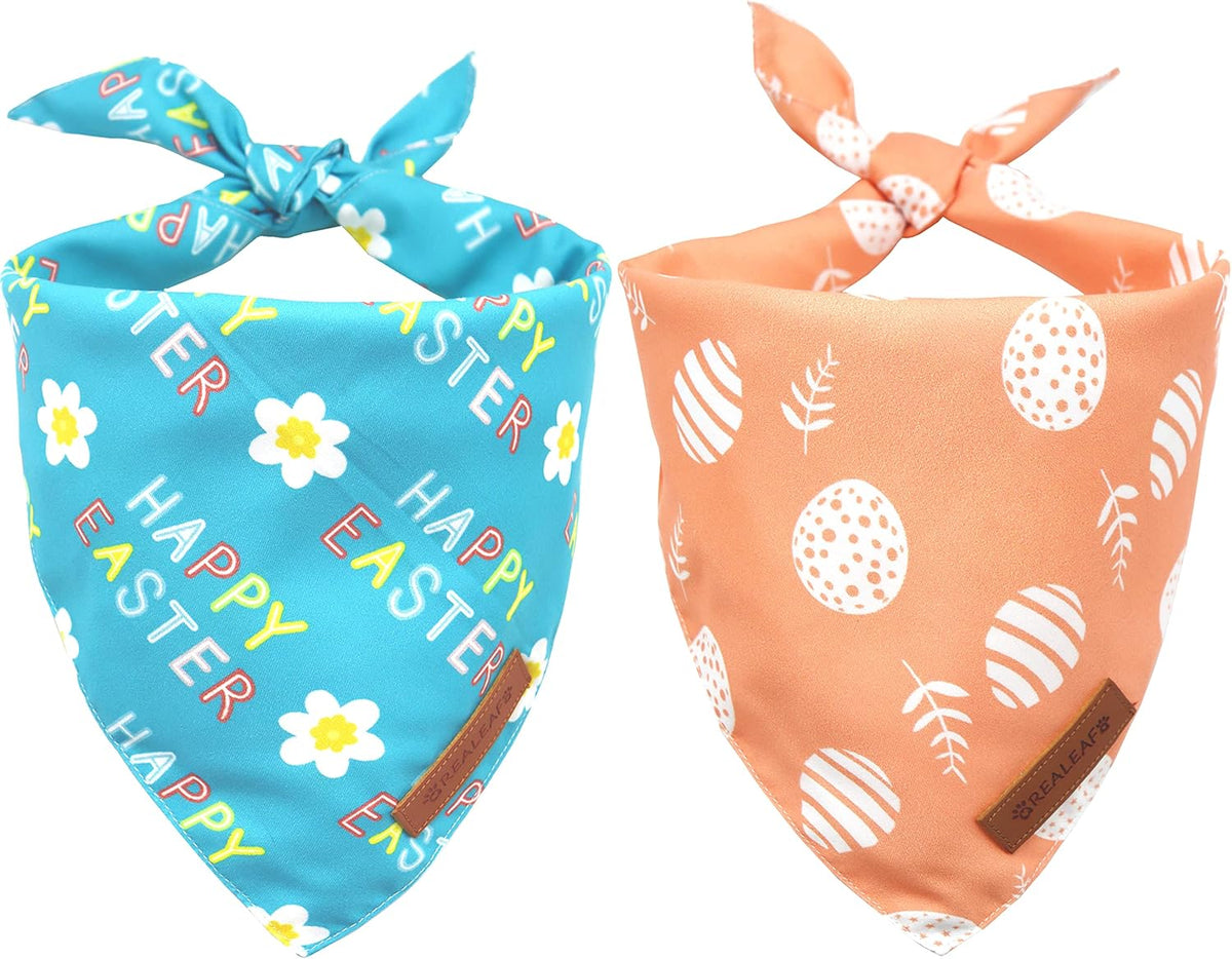 Realeaf Happy Easter Dog Bandanas 2 Pack, Reversible Pet Scarf for Boy and Girl, Premium Durable