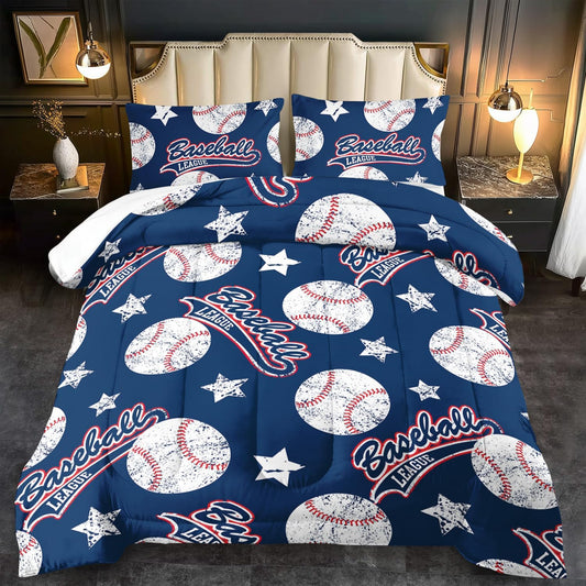 Baseball Comforter Set Full,Sports Bedding Sets for Boys,Blue Sports Comforter Full Bedroom