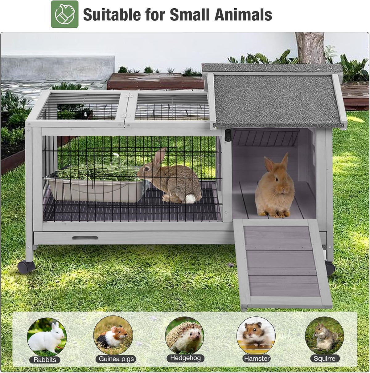Wooden Rabbit Hutch Indoor and Outdoor, Rabbit Cage with Removable Wire Netting and Leak Proof