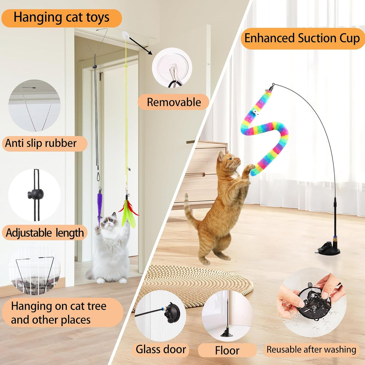 Soarer 4-in-1 Interactive Cat Feather Toys,12Pcs Durable Fishing Pole Cats Feathers Toy