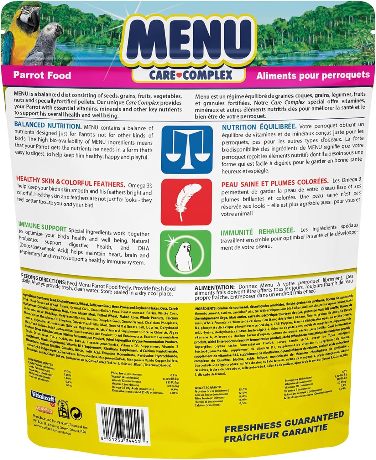 Vitakraft Menu Premium Parrot Food - Vitamin-Fortified - Macaw, Amazon, Conure, and Parrot Food for