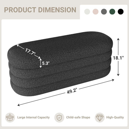 Storage Ottoman Bench 49.2 Inch Upholstered Fabric Storage Bench for Bedroom End of Bed Aesthetic