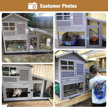 GUTINNEEN Rabbit Hutch for Outdoor Indoor Use, Bunny Cage with PVC Layer and Bottom Wire Netting