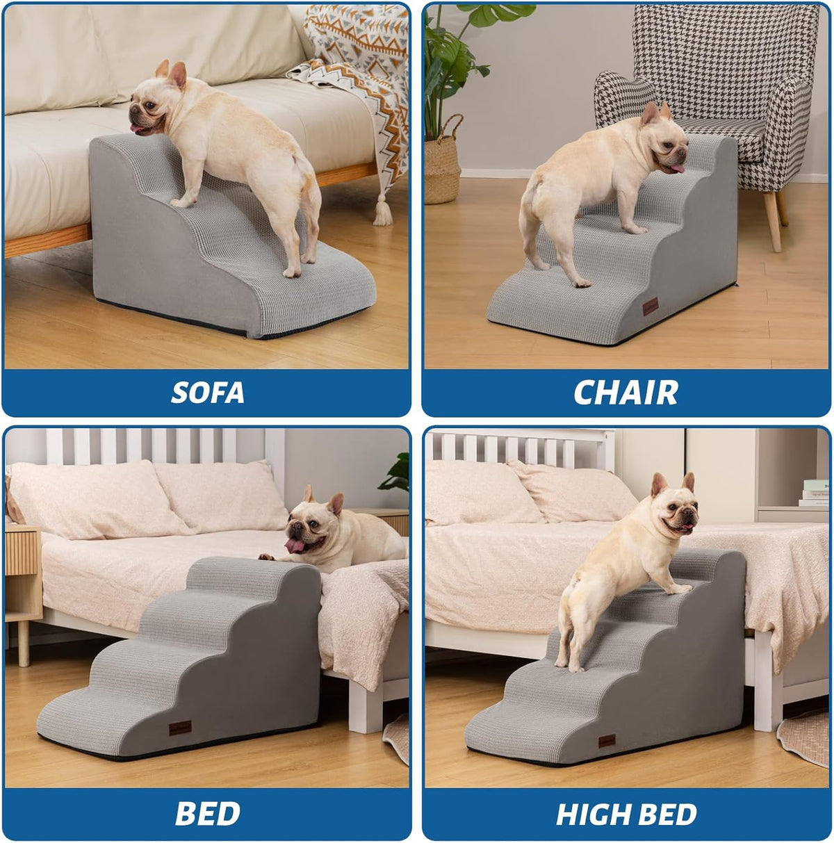 5-Step Dog Stairs and Ramp for High Bed, Non-Slip Sturdy Pet Steps for Small Dogs and Cats,22.2"