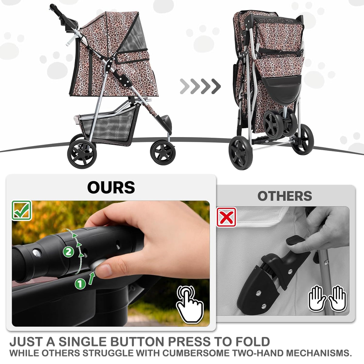 MoNiBloom 3 Wheels Pet Dog Cat Stroller for Small Medium Dogs Cats, Lightweight Foldable Jogger
