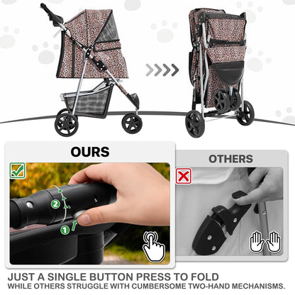 MoNiBloom 3 Wheels Pet Dog Cat Stroller for Small Medium Dogs Cats, Lightweight Foldable Jogger