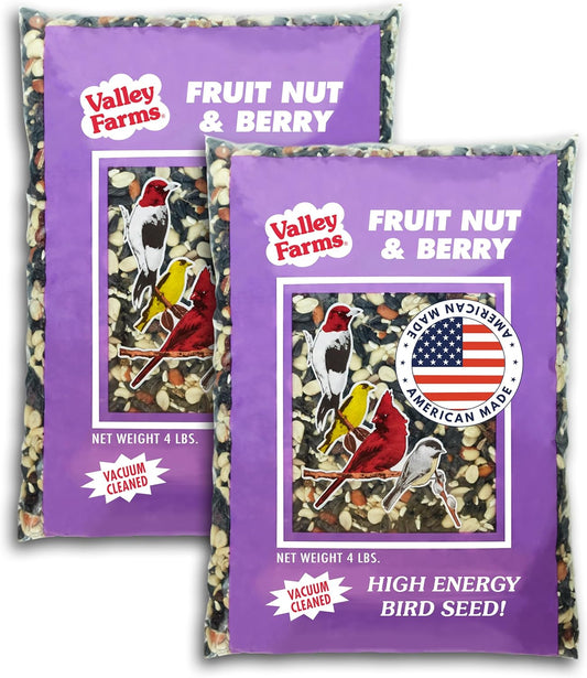 Valley Farms Fruit Nut & Berry 4 LB 2-Pack (8 LB Total) Wild Bird Food for Outside Feeders, Bird