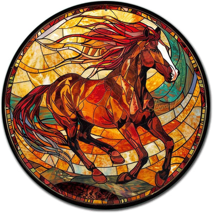 Lygond Metal Sign Tin Sign Circular Stained Glass American Mustang Garden Tin Sign for Gift 8×8