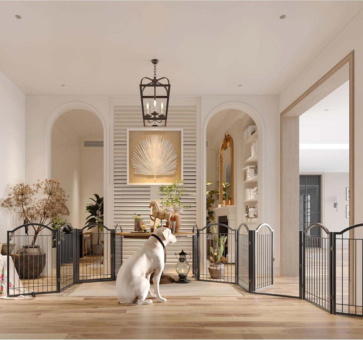 BHG Metal No-Assembly Freestanding Dog Gate with Door Walk Through, Extra Wide 144", Extra Tall 32"
