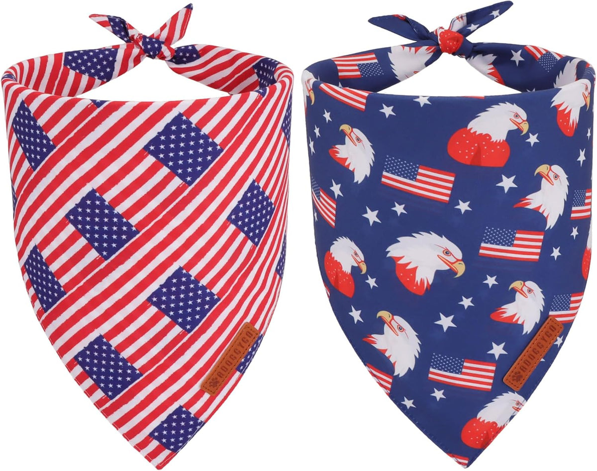 ADOGGYGO American Flag Dog Bandanas, Red Blue Patriotic Eagles USA Flag Scarf, Multi Size, 4th of