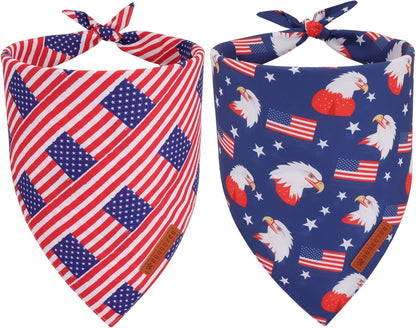 ADOGGYGO American Flag Dog Bandanas, Red Blue Patriotic Eagles USA Flag Scarf, Multi Size, 4th of