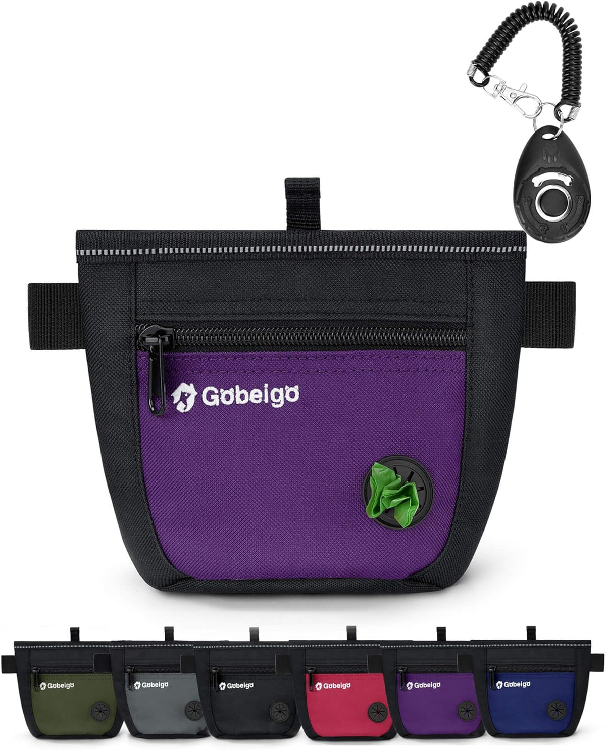 Gobeigo Dog Treat Pouch and Training Clicker, Upgrade Two Magnetic Closure to Prevent Spills, 2 Cup