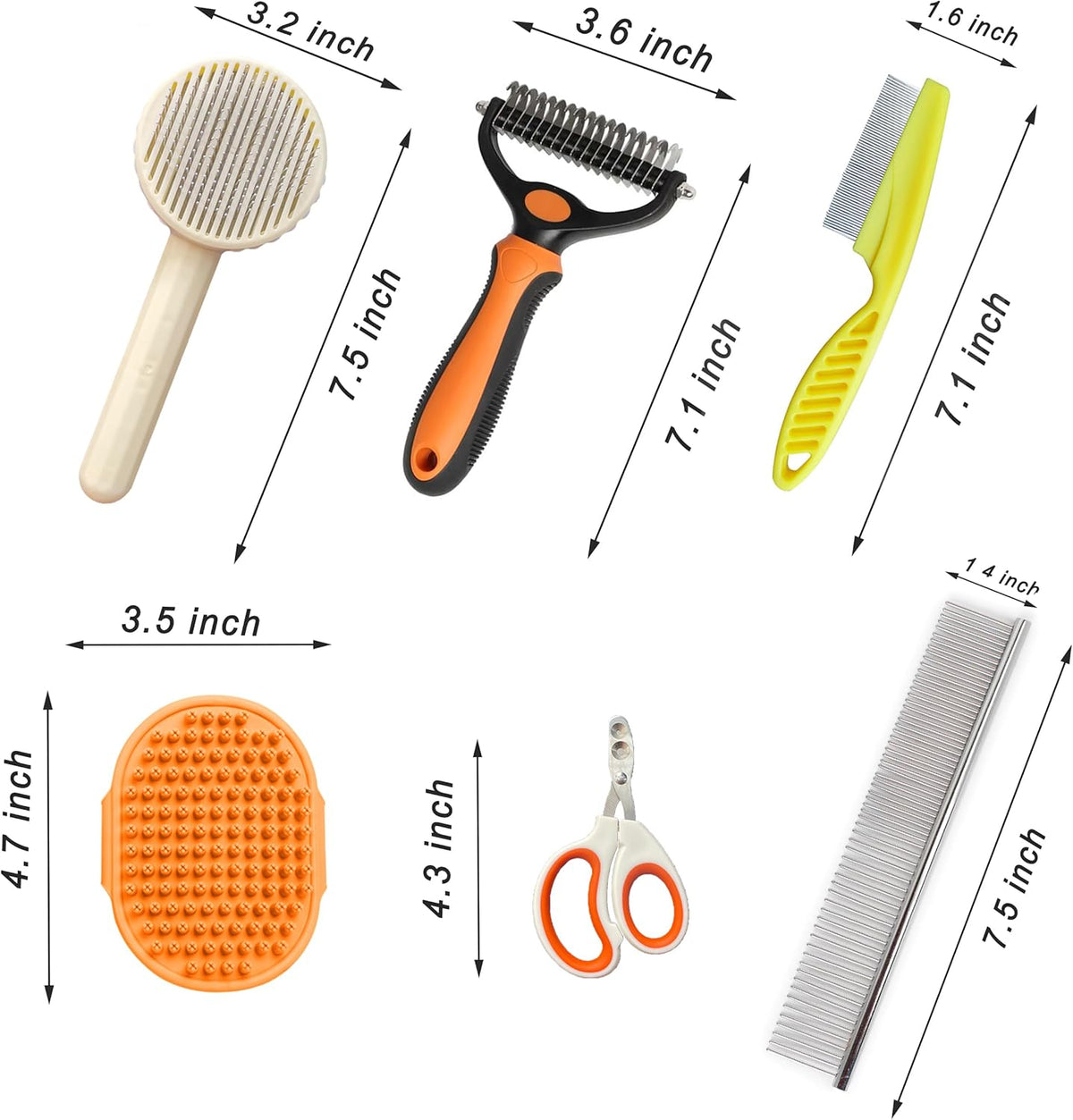 Cat Grooming Brush Kit 6 Tools - Deshedding & Dematting for Long/Short Hair, Self-Cleaning Slicker