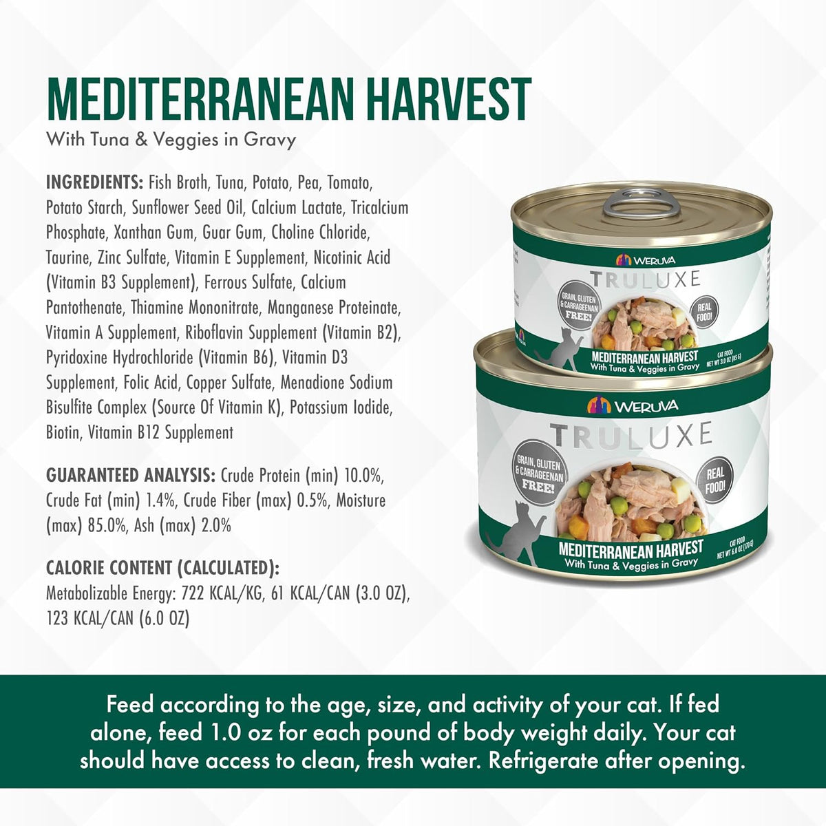 Weruva TruLuxe Cat Food, Mediterranean Harvest with Tuna Whole Meat & Veggies in Gravy, 3oz (Pack