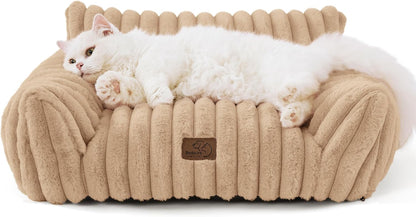 Bedsure Cute Cat Couch for Pets - Fluffy Cat Sofa with Premium Soft Corduroy Fleece, Fuzzy Pet