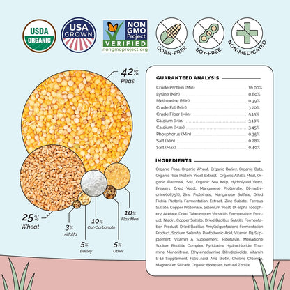 Organic Chicken Feed – Layer Pellet, Non-GMO, USA Grown, 16% Protein, Corn-Free, Soy-Free
