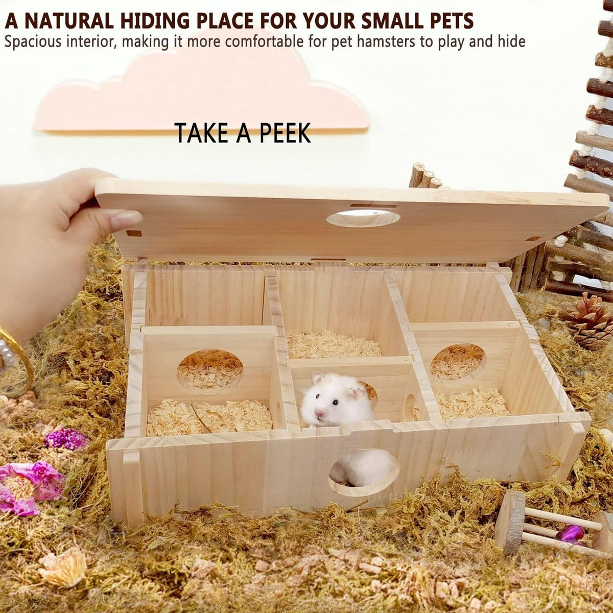 kathson Multi-Chamber Hamster Maze House,Wooden Syrian Hamster Maze Hideout,Small Pets Habitats