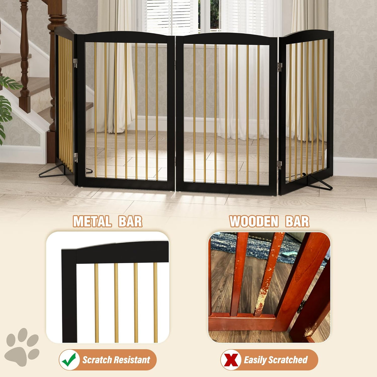 Freestanding Pet Gate for Dogs, Indoor Wooden Dog Gate for House, Foldable Dog Gate for Doorway
