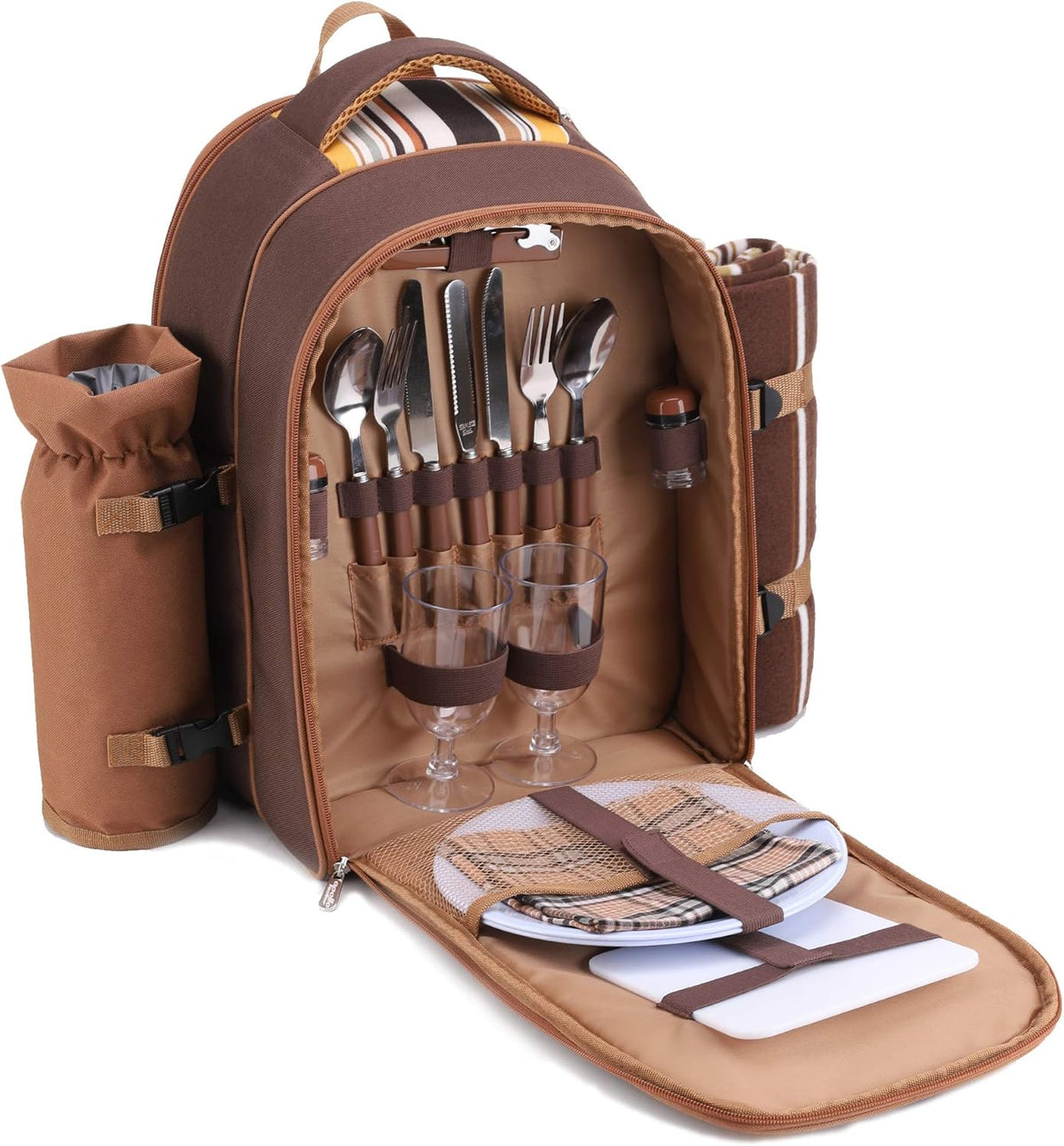 apollo walker Picnic Backpack Bag for 2 Person with Cooler Compartment, Detachable Bottle/Wine