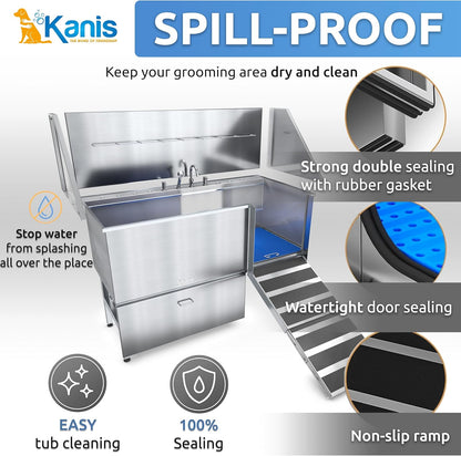 KANIS Professional Dog Washing Station - 304 Stainless Steel Pet Wash Sink & Grooming Bath Tub for