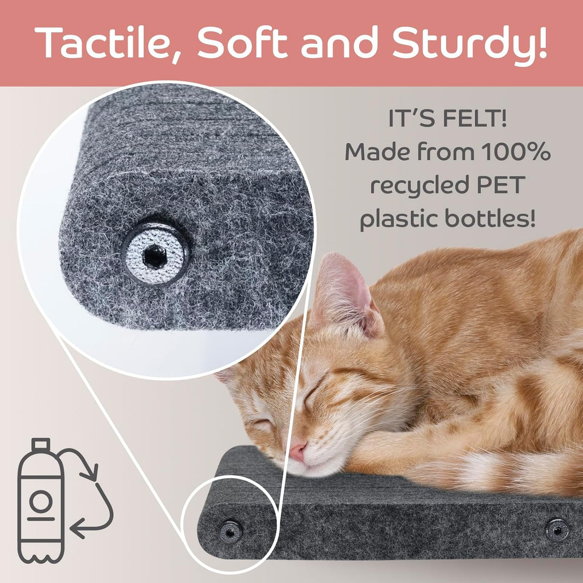 Wall Mounted Cat Steps Short Shelves (2) by Pryde Pets - Stairs for Walkways, 100% Sustainable PET