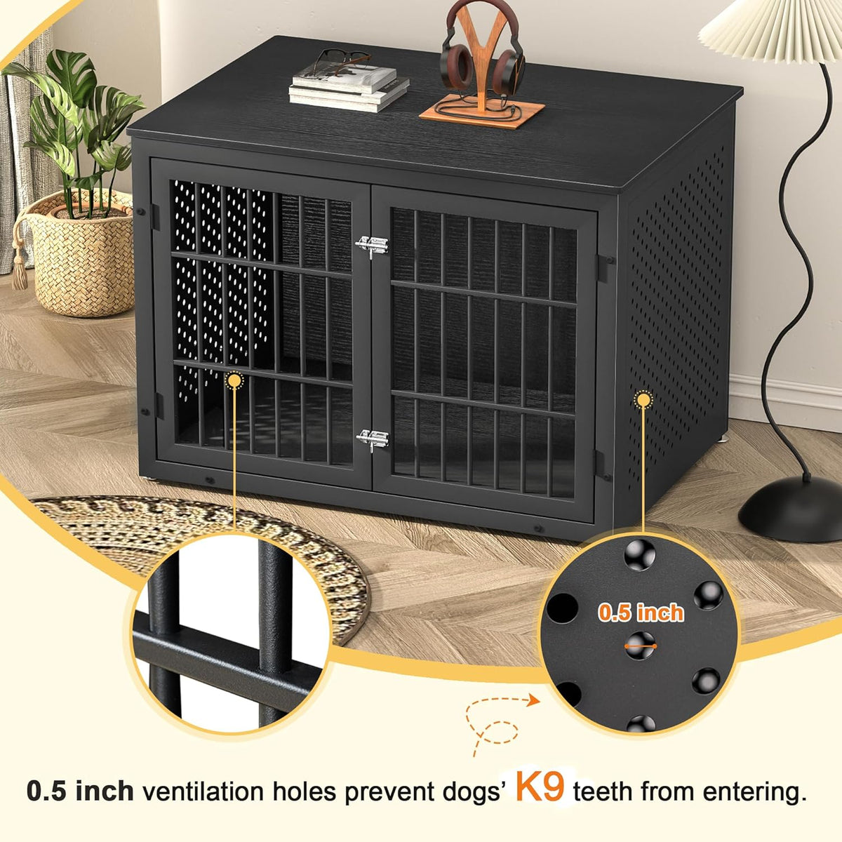 42" Heavy Duty Dog Crate Furniture for Large and Medium Dogs, Enclosed Design Wooden Metal Kennel