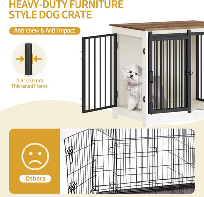 27.2" Dog Crate Furniture with Barn Door, Heavy Duty Dog Kennel Indoor with 2 Doors, Wooden Pet