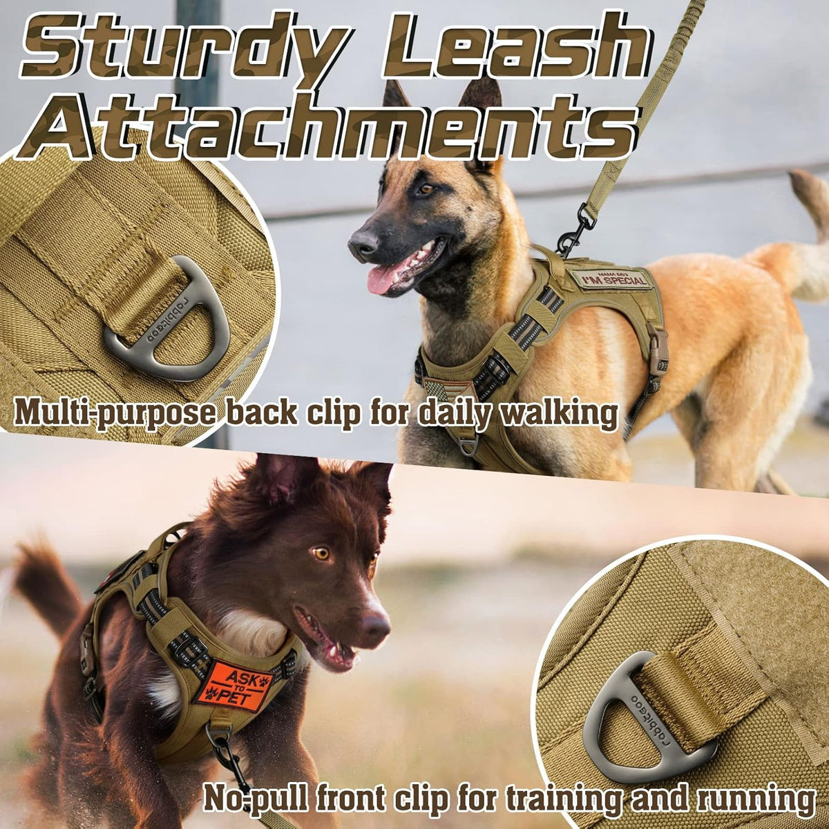 rabbitgoo Tactical Dog Harness Medium Sized Dog, No Pull Military Service Vest with Handle & Molle