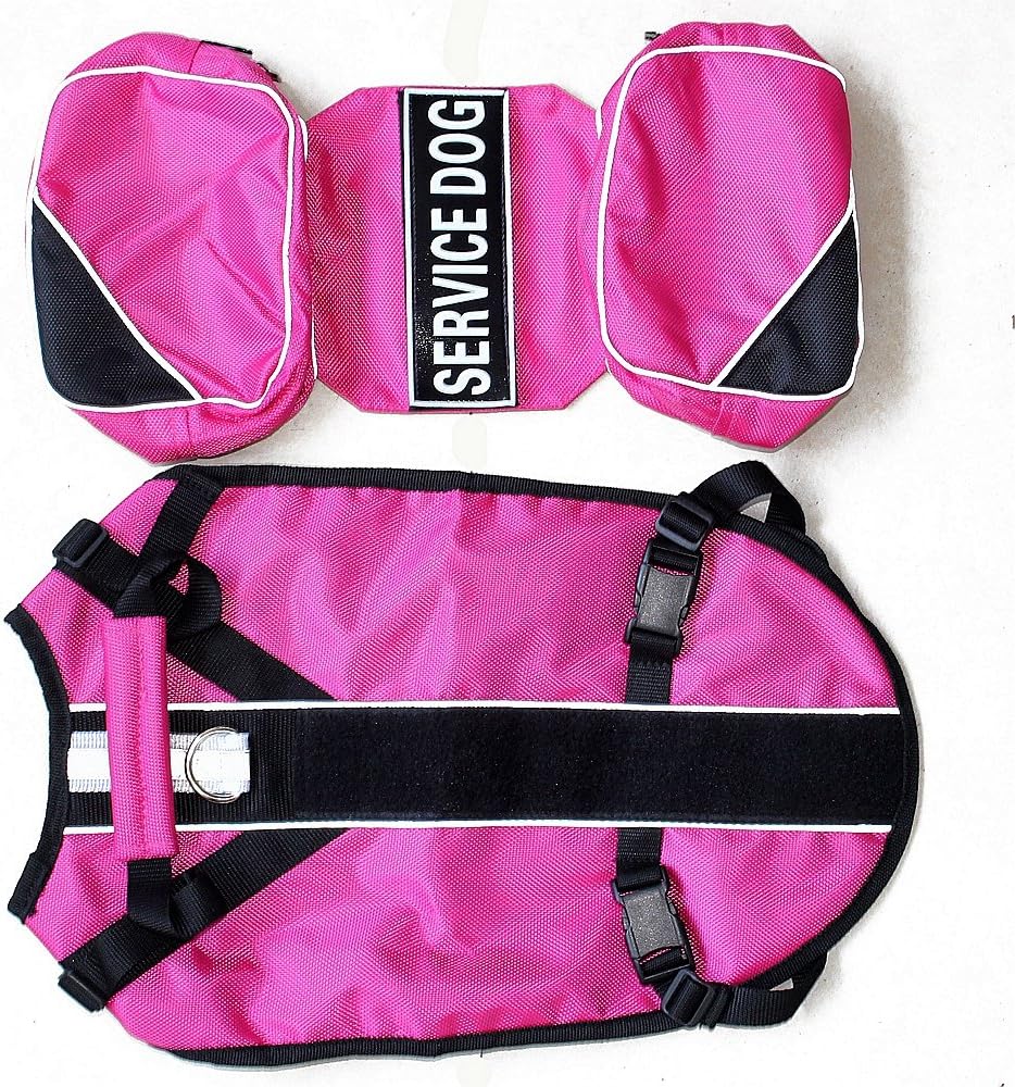 Serijoars Dog Vest Harnesses with Saddlebag Backpack for Camping & Travel - Reflective Hound Hiking