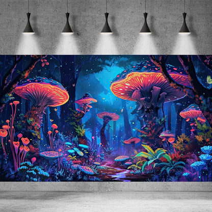Mushrooms Aquarium Background Fantasy Bright Flowers Butterflies Fish Tank Backdrop Decoration