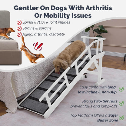 Dog Ramp for Bed or Couch, Wooden Pet Ramp with 20° Gentle Slope, Removable Side Rails, Non-Slip