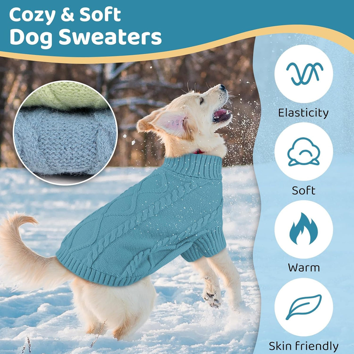 Queenmore Small Dog Pullover Sweater, Cold Weather Cable Knitwear, Classic Turtleneck Thick Warm