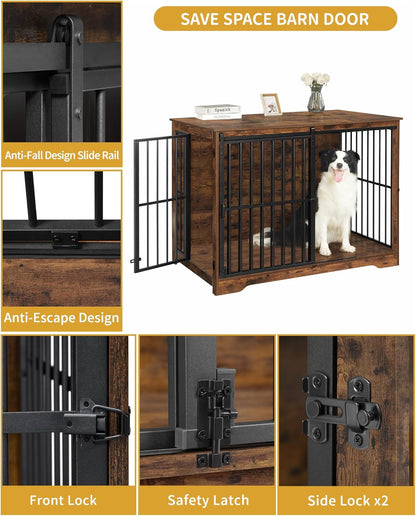 XXL Large Dog Crate Furniture, 46.9" Indoor Dog Kennel Furniture with Barn Door, Wooden Tall Dog