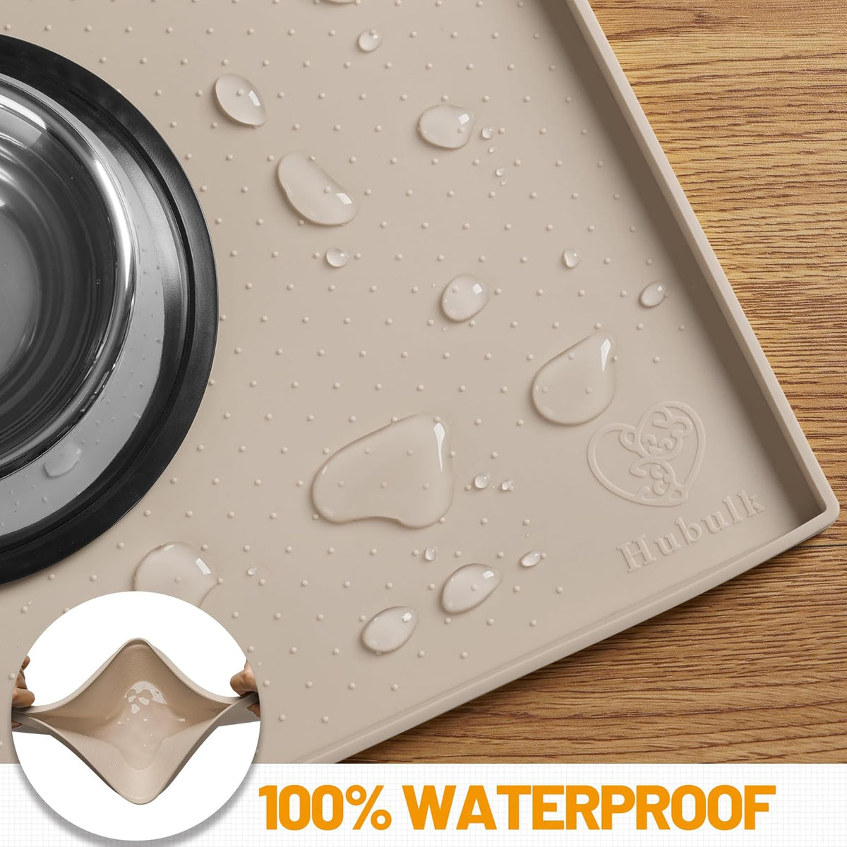 Hubulk Dog Feeding Mat,100% Waterproof Food Grade Silicone Pet Food and Water Bowl