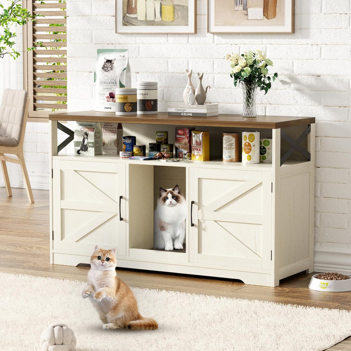 Cat Litter Box Enclosure for 2 Cats, 47" Double Hidden Litter Box Furniture with Scratch Pad