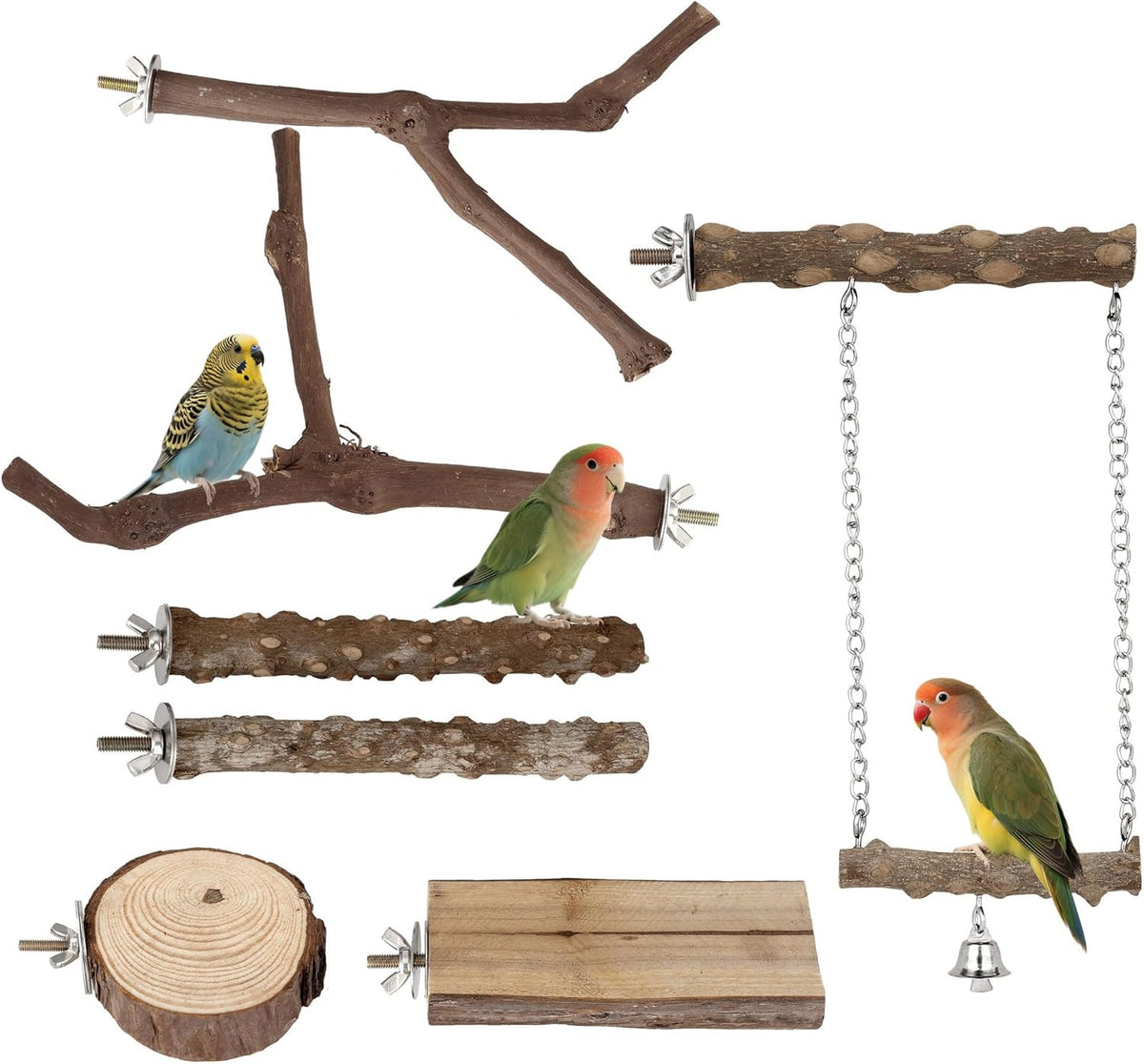 7PCS Bird Perches, Natural Wood Parrot Perch Stand, Bird Perch Chewing Stick Cage Accessories