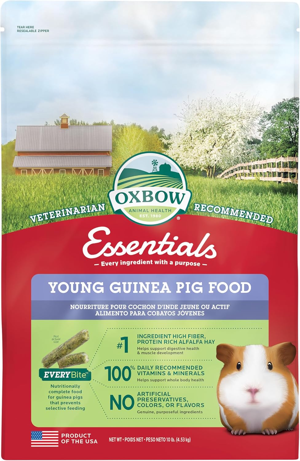 Oxbow Essentials Guinea Pig Food, Young, Made Alfalfa Hay for Guinea Pig, Pet Food Pellets with