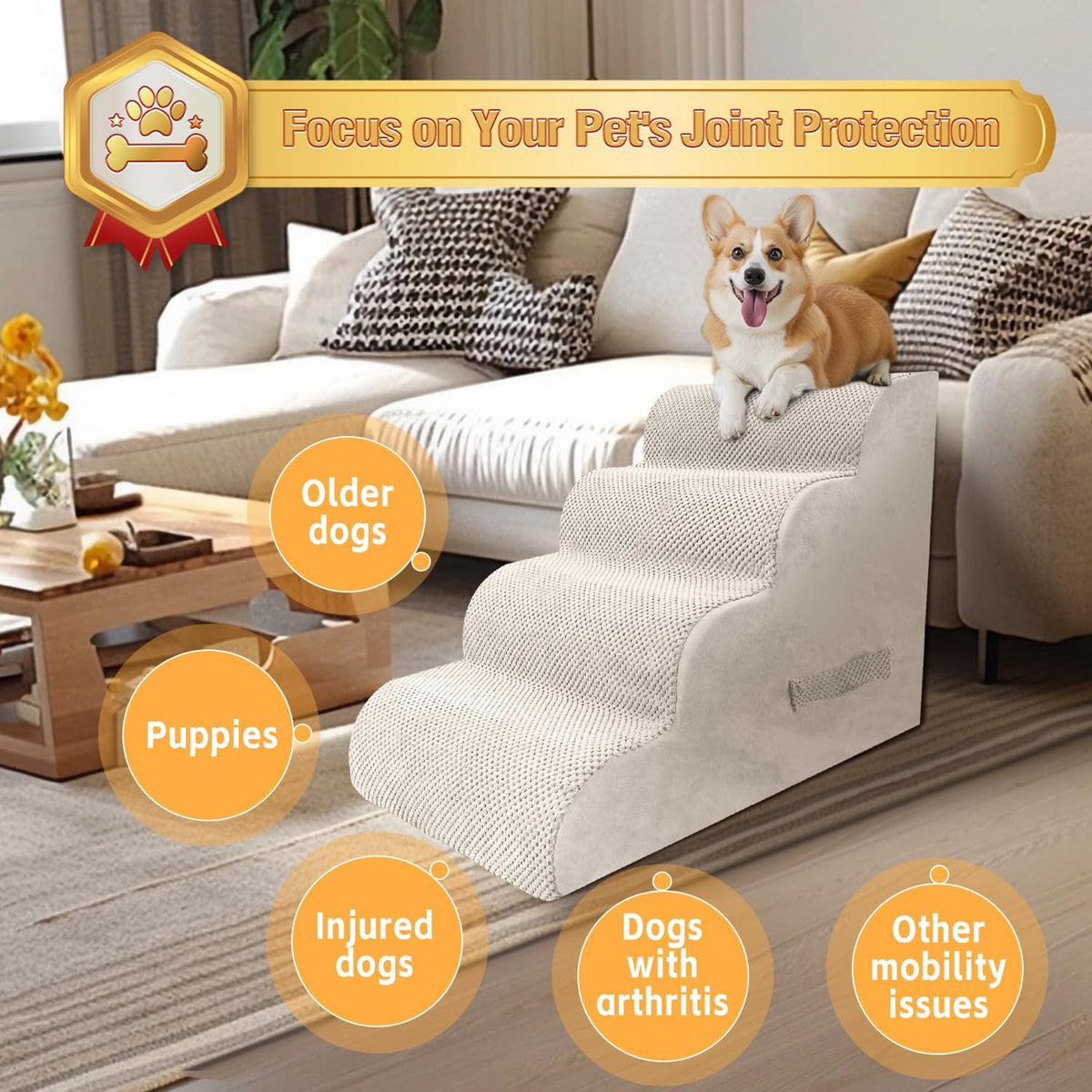 PAWSCART Dog Stairs for Small Dogs and Cats, 4-Step Dog Steps for Bed, 19.6" H Pet Stairs for High