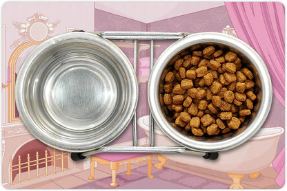 Lunarable Feminine Pet Mat for Food and Water, Design in The Palace of The Cartoon Bathtub Cabinet