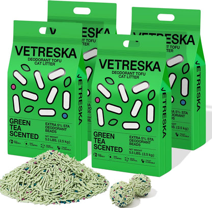 VETRESKA Tofu Cat Litter, Natural Kitty Litter Strong Clumping Flushable Cat Litter Pellets Ultra