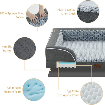 Orthopedic Waterproof Dogs Bed for Extra Large Dogs, Memory Foam XL Dog Beds with Sides, Egg-Crate