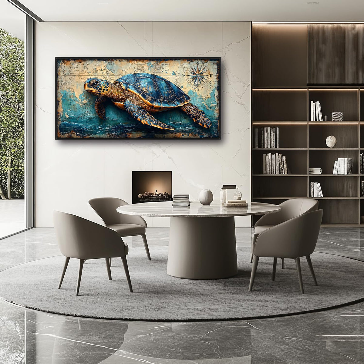 Large Nautical Turtle Wall Art for Living Room, Coastal Ocean Canvas Oversized Wall Decor, Beach