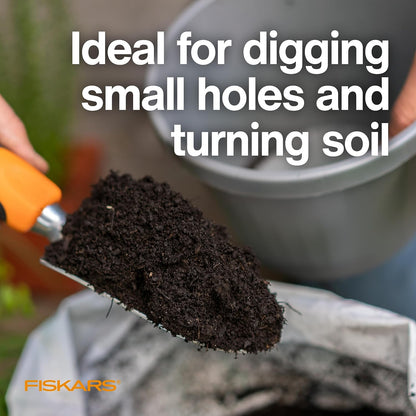 Fiskars Ergo Garden Trowel for Digging and Planting, Heavy Duty Gardening Hand Tool with Hanging