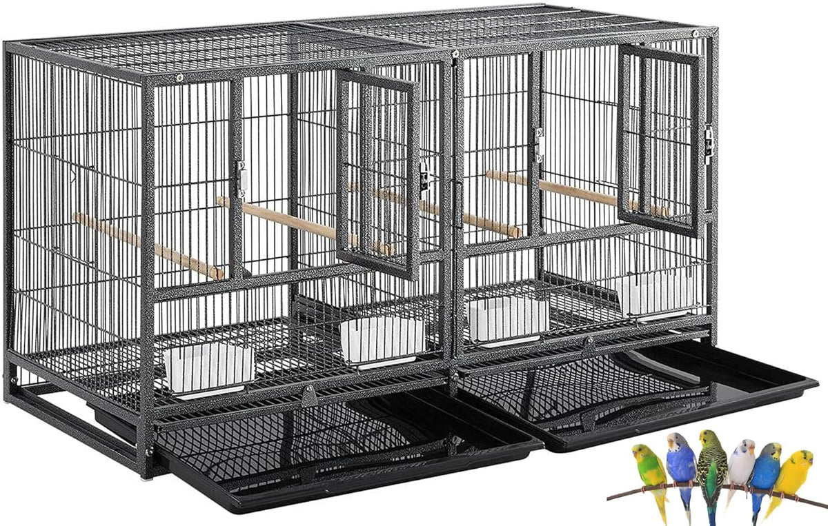 Single Stackable Center Divided Breeder Breeding Bird Flight Double Rolling Cage for Aviaries