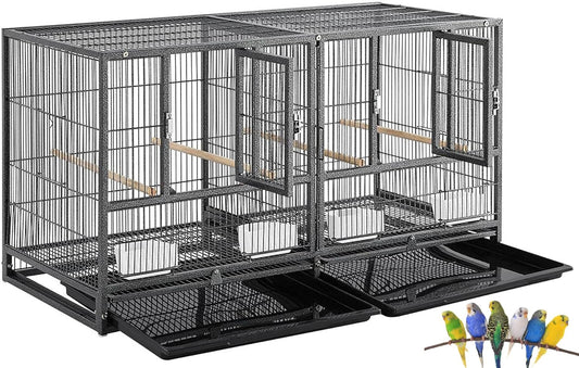 Single Stackable Center Divided Breeder Breeding Bird Flight Double Rolling Cage for Aviaries